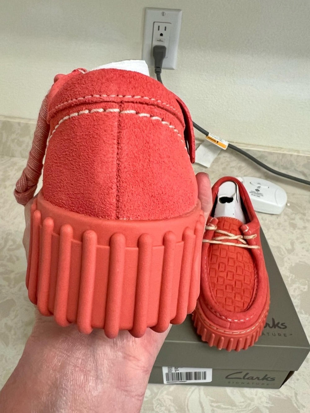 Clarks Suede Torhil Bee Comfort Platform Moccasin Toe Loafers (Coral) - Picture 11 of 16